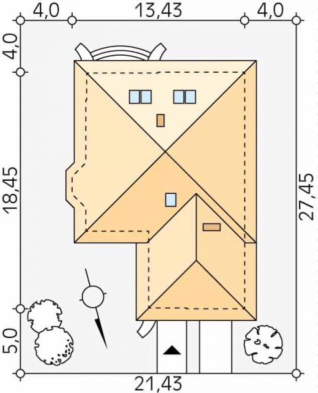 Rzut projektu Adela (CE) - Usytuowanie na działce