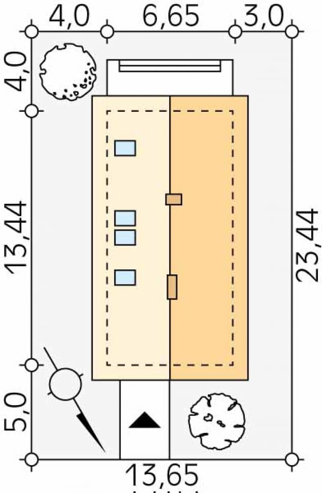 Rzut projektu Koliber 5 (CE) - Usytuowanie na działce