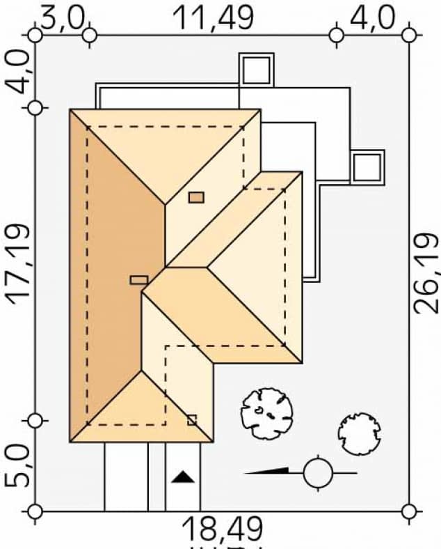 Rzut projektu Aries (KO) - Usytuowanie na działce