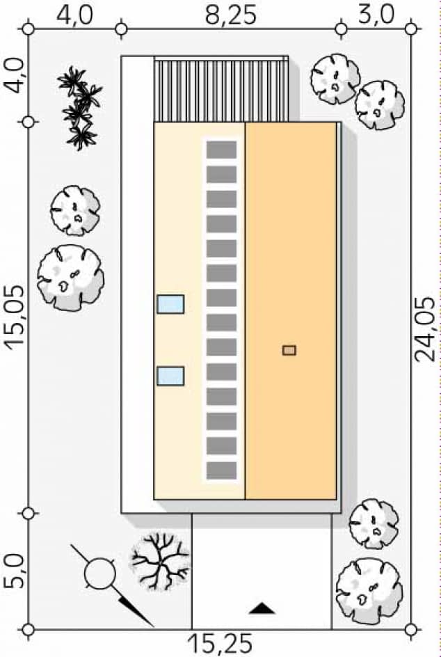 Rzut projektu Tetyda (PH) - Usytuowanie na działce
