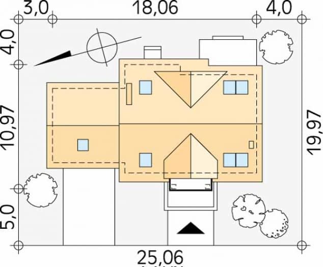 Rzut projektu Dudek 3 (KO) - Usytuowanie na działce