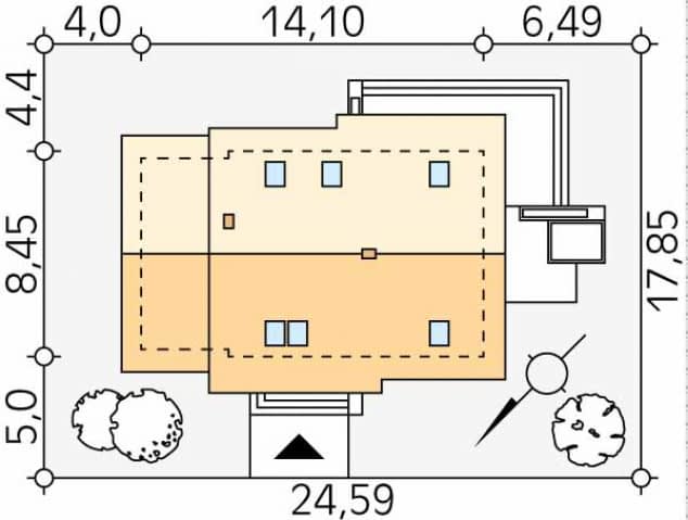 Rzut projektu Azuryt 2 (KO) - Usytuowanie na działce