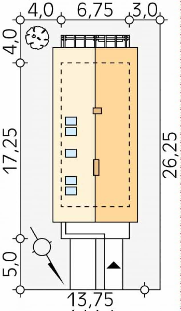 Rzut projektu Koliber (CE) - Usytuowanie na działce