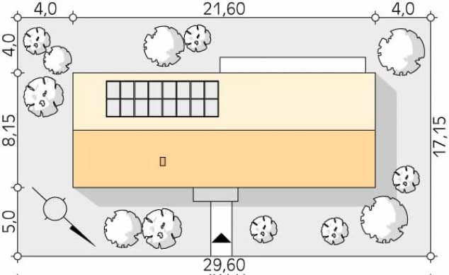 Rzut projektu Paproć 5 (PH) - Usytuowanie na działce
