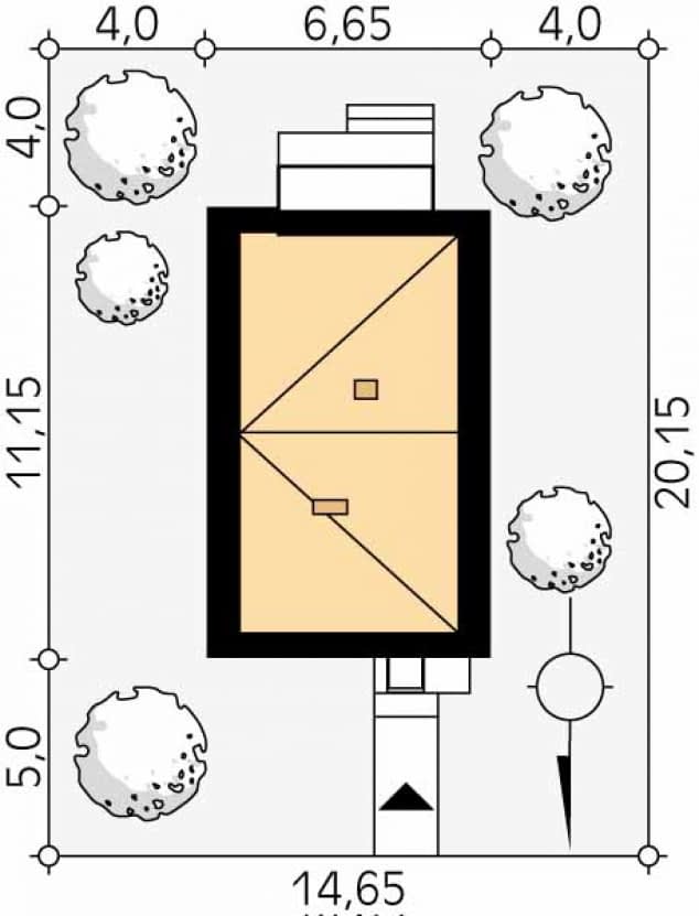 Rzut projektu Jarzębina W (CE) - Usytuowanie na działce