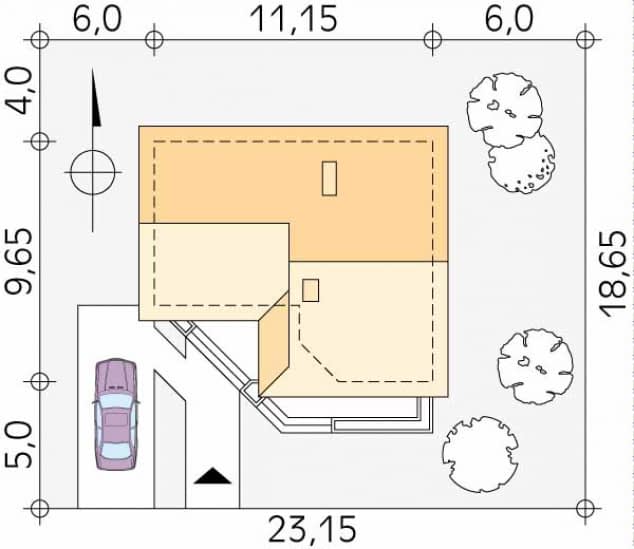 Rzut projektu Szyper 5 (CE) - Usytuowanie na działce