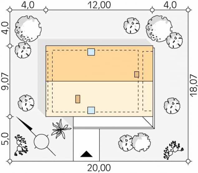 Rzut projektu Malutki 9 (KO) - Usytuowanie na działce