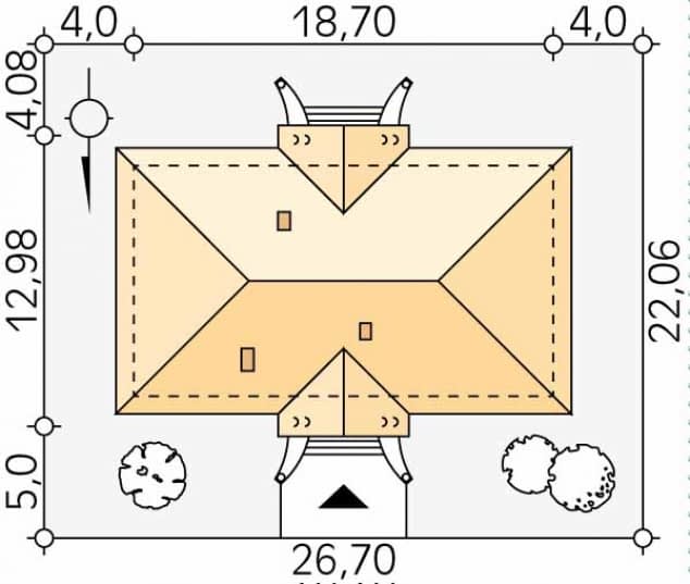 Rzut projektu Tercja 2 (CE) - Usytuowanie na działce