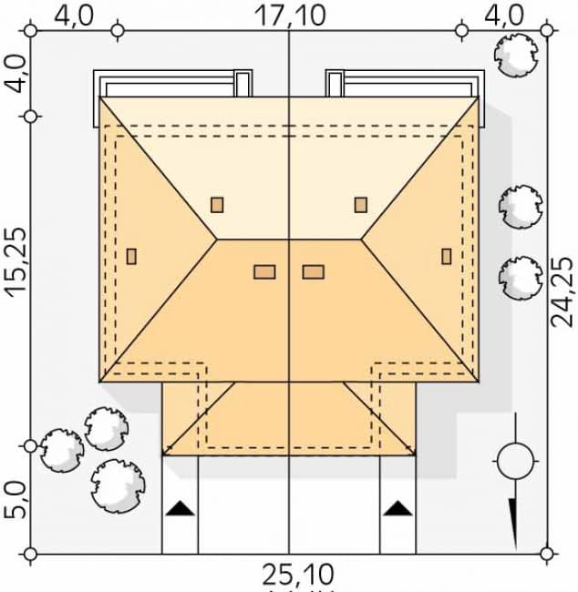 Rzut projektu Karminowy 2 (CE) - Usytuowanie na działce