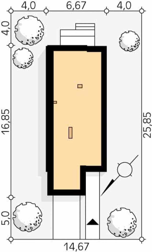 Rzut projektu Daglezja W (CE) - Usytuowanie na działce