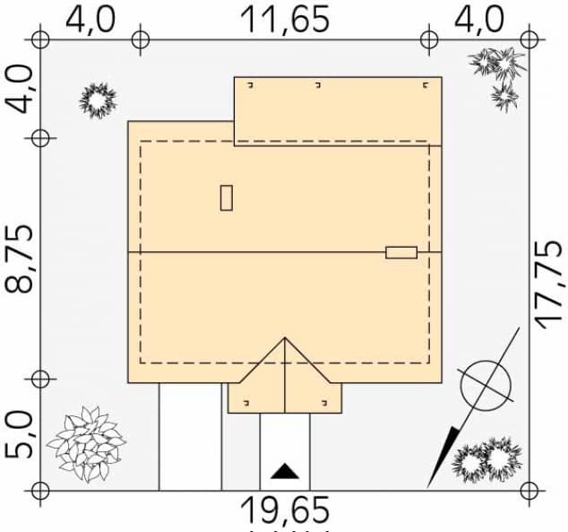 Rzut projektu Kawka (CE) - Usytuowanie na działce