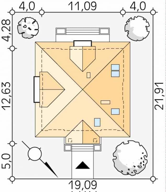 Rzut projektu Kos 2 (CE) - Usytuowanie na działce