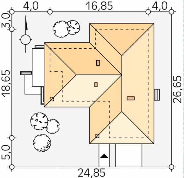 Rzut projektu Aksamit (CE) - Usytuowanie na działce