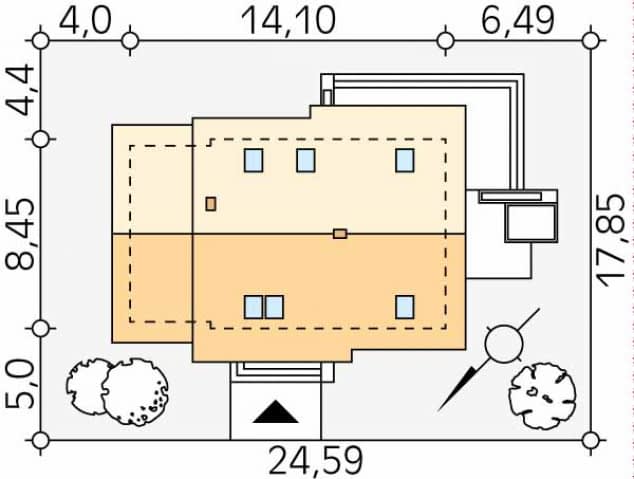 Rzut projektu Azuryt (KO) - Usytuowanie na działce