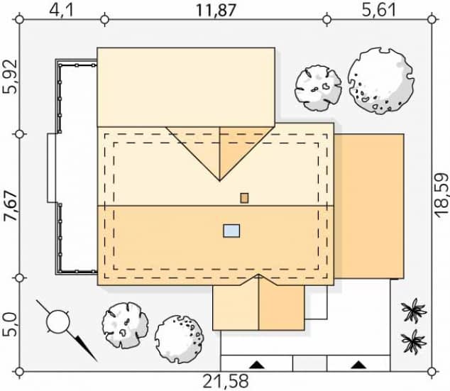 Rzut projektu Koniczynka (PH) - Usytuowanie na działce