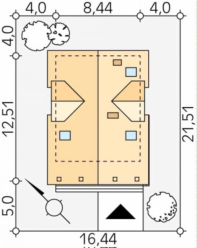 Rzut projektu Zięba (KO) - Usytuowanie na działce