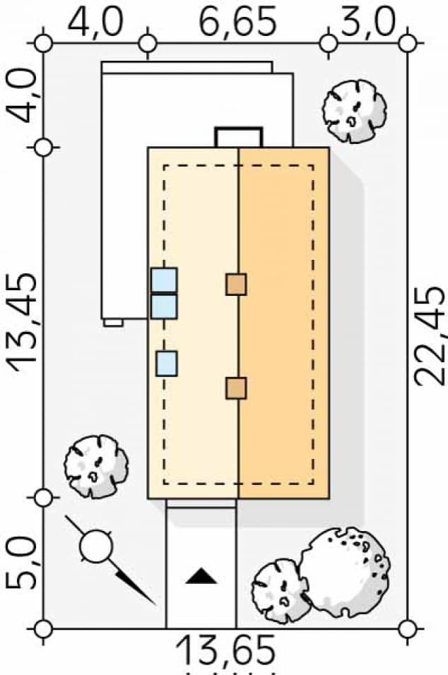 Rzut projektu Koliber 6 (CE) - Usytuowanie na działce
