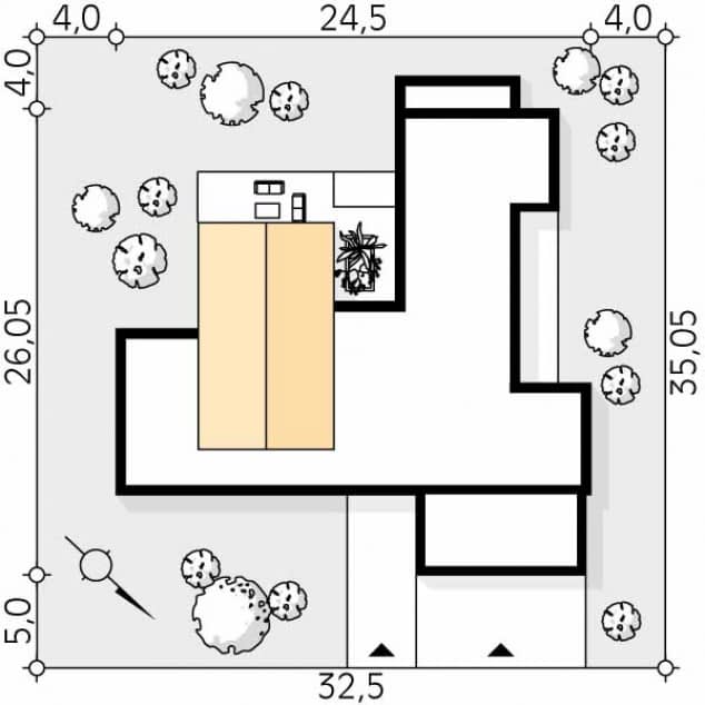 Rzut projektu Temida (PH) - Usytuowanie na działce