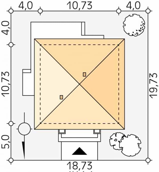 Rzut projektu Elka 2 (Y-SL) - Usytuowanie na działce