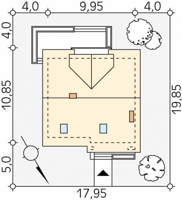 Rzut projektu Drozd 2 (CE) - Usytuowanie na działce