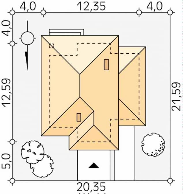 Rzut projektu Pinia 2 (CE) - Usytuowanie na działce