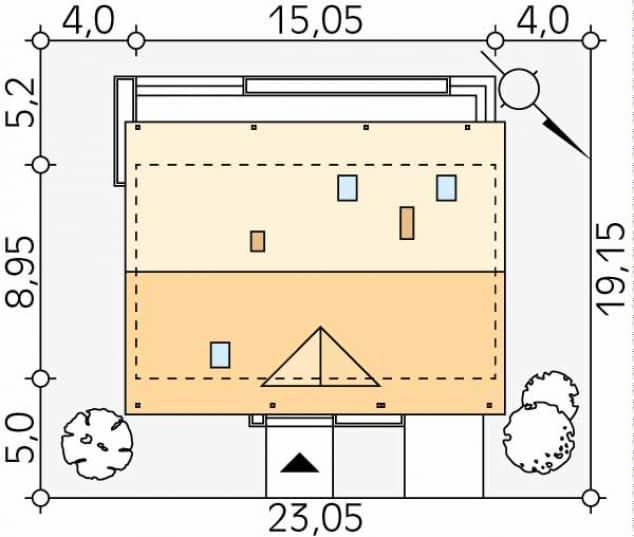 Rzut projektu Jeżyna 2 (CE) - Usytuowanie na działce