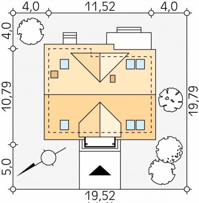 Rzut projektu Dudek 2 dr-T (DR-T) - Usytuowanie na działce