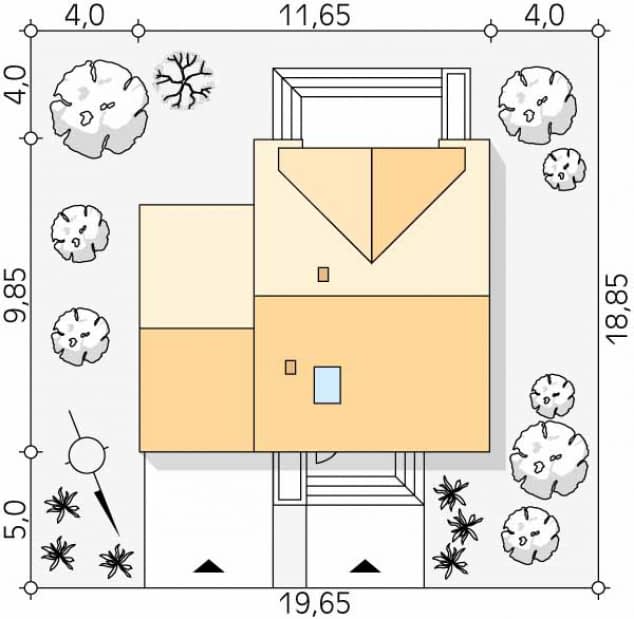 Rzut projektu Kote 2 (PH) - Usytuowanie na działce