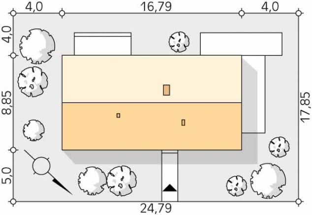 Rzut projektu Paproć 4 (CE) - Usytuowanie na działce