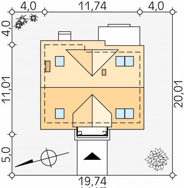 Rzut projektu Dudek 5 (KO) - Usytuowanie na działce