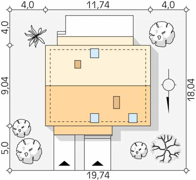 Rzut projektu Mirabelka (KO) - Usytuowanie na działce