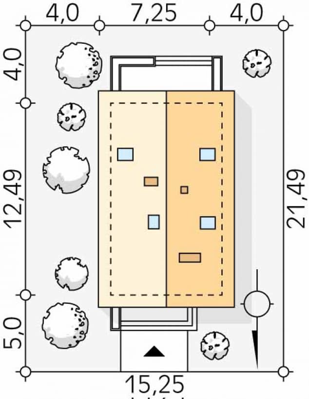 Rzut projektu Pryma 2 (CE) - Usytuowanie na działce