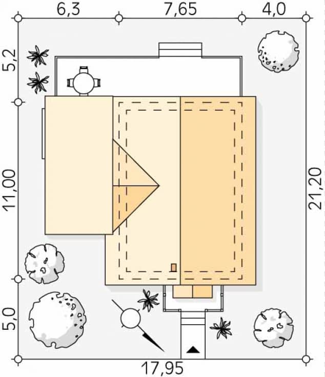 Rzut projektu Aksamitka 3 (KO) - Usytuowanie na działce