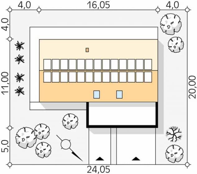 Rzut projektu Duo (PH) - Usytuowanie na działce