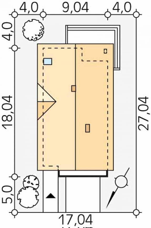 Rzut projektu Jodła 2 (KO) - Usytuowanie na działce