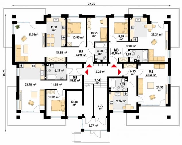Rzut projektu Akant 4 (CE) - parter