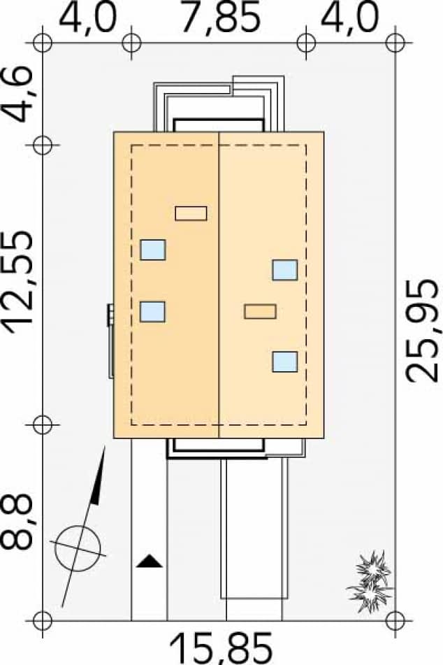 Rzut projektu Agawa 2 (CE) - Usytuowanie na działce