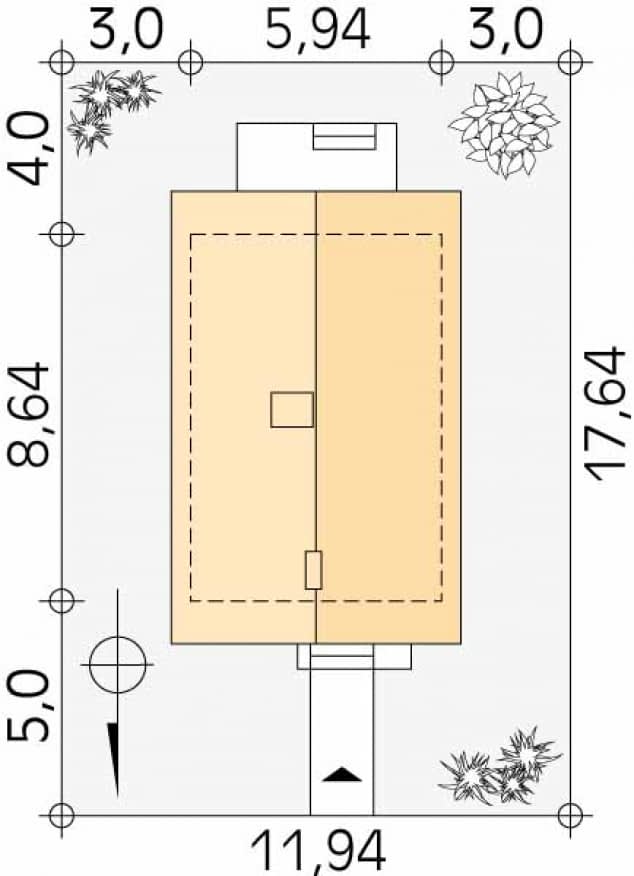 Rzut projektu Mini 2 (KO) - Usytuowanie na działce