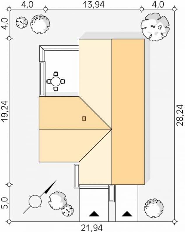 Rzut projektu Cytrus 2 (KO) - Usytuowanie na działce
