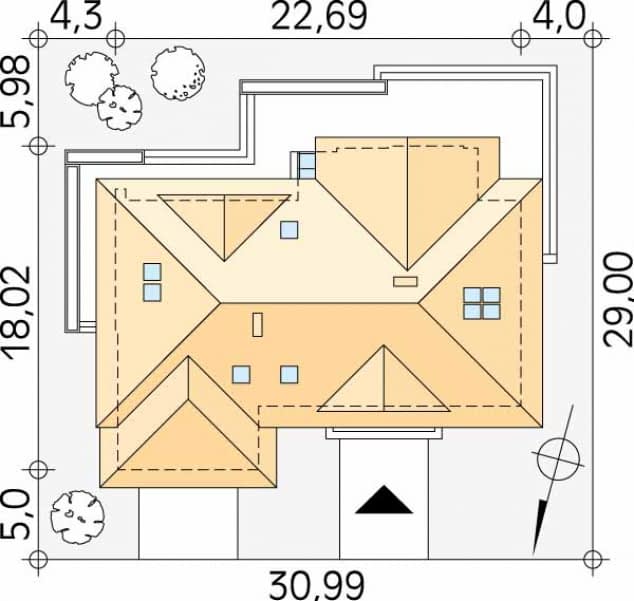 Rzut projektu Bazalt (SI) - Usytuowanie na działce