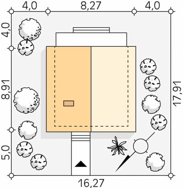 Rzut projektu Lopra (KO) - Usytuowanie na działce