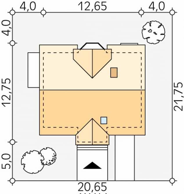 Rzut projektu Orlik 2 (CE) - Usytuowanie na działce