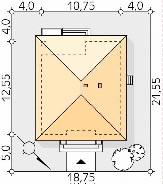 Rzut projektu Elka 4 (Y) - Usytuowanie na działce