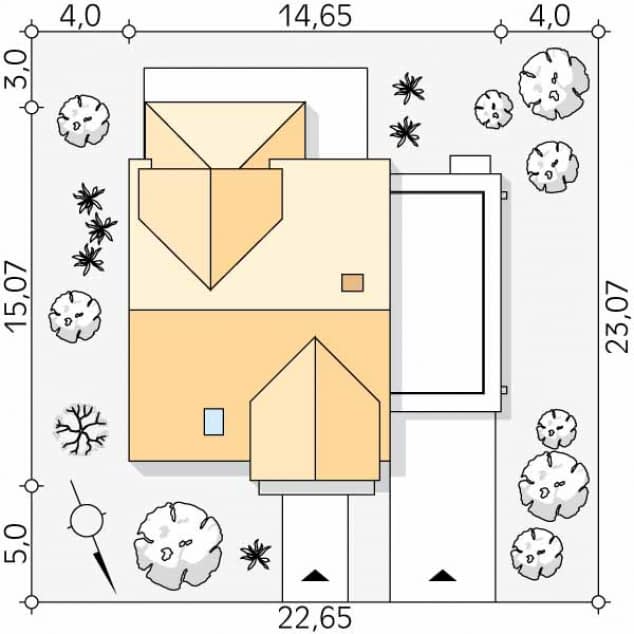 Rzut projektu Pinia 3 (PH) - Usytuowanie na działce
