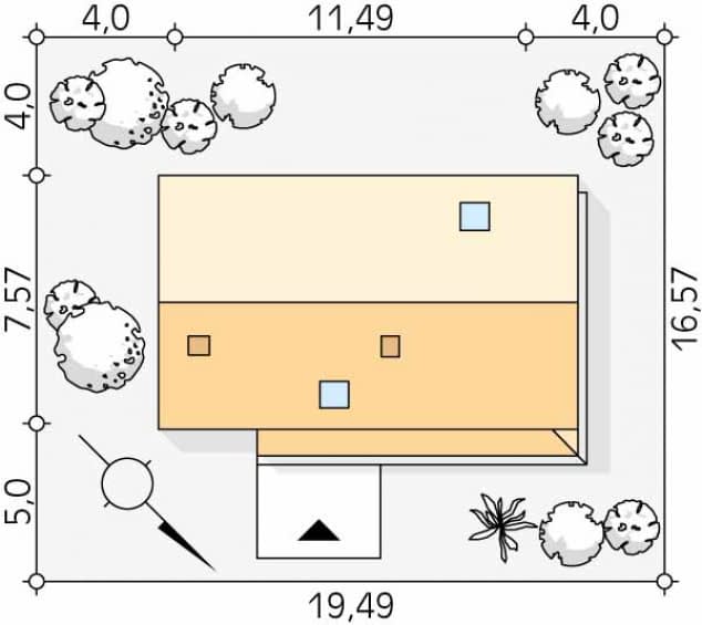 Rzut projektu Malutki 5 (CE) - Usytuowanie na działce