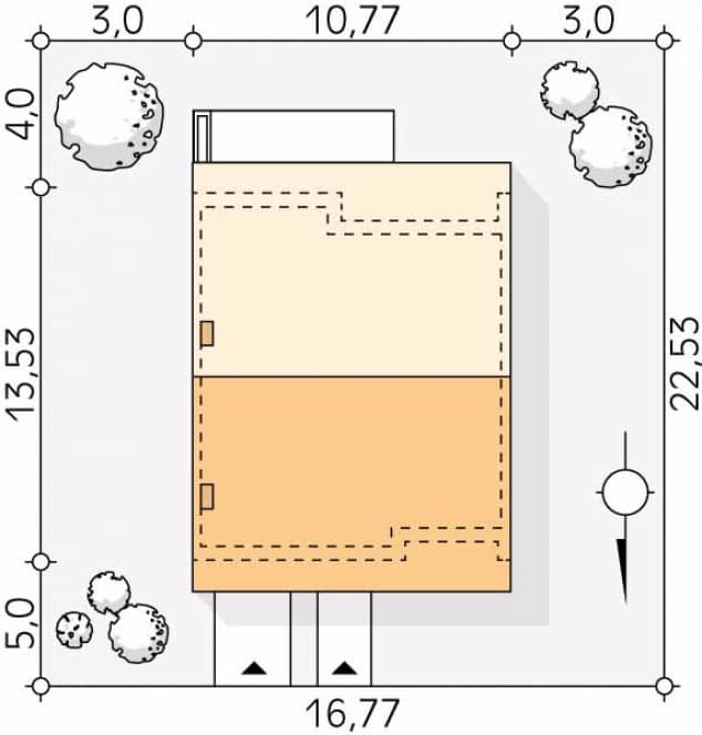 Rzut projektu Dąb 2 W2 (CE) - Usytuowanie na działce
