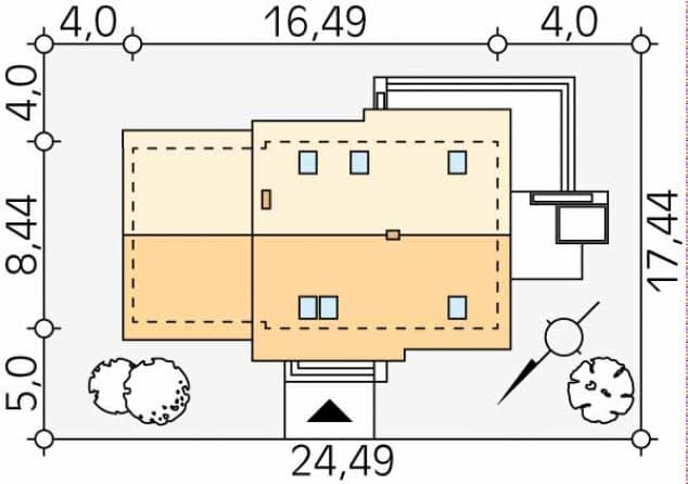 Rzut projektu Azuryt 4 (KO) - Usytuowanie na działce