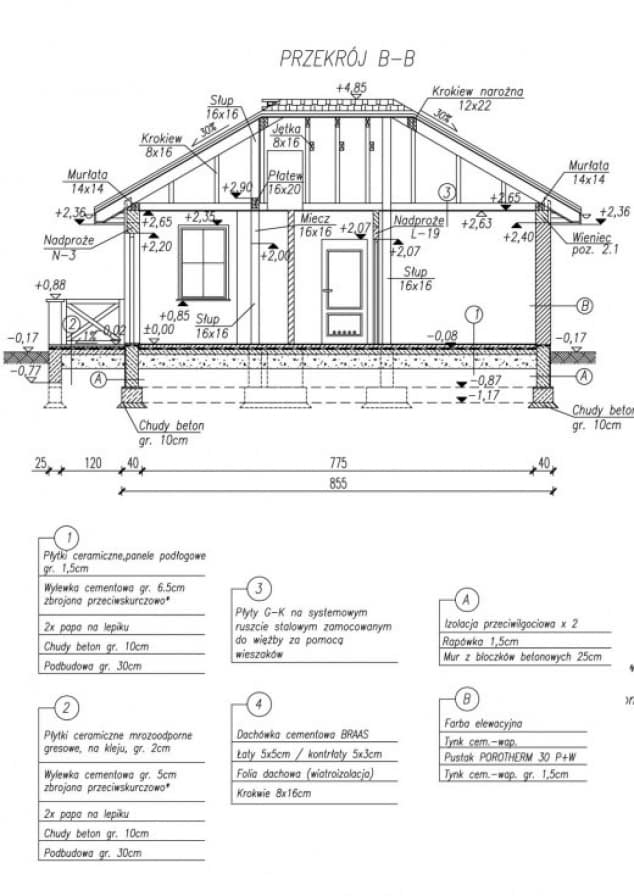 Rzut projektu BAYAMO dom letniskowy - Przekrój B-B