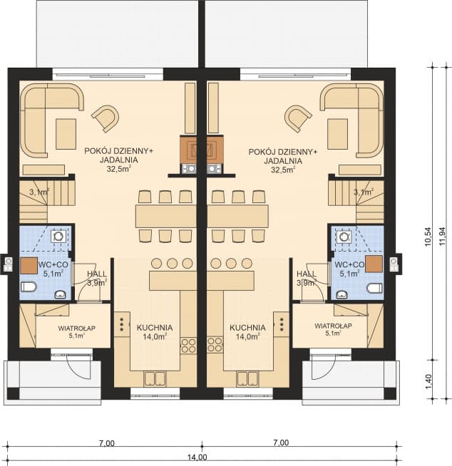 Rzut projektu APS 350 DWULOKALOWY - Parter