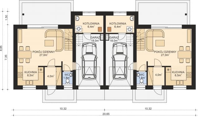 Rzut projektu APS 327 DWULOKALOWY - Parter